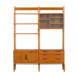Rival 2 bay free standing teak wall unit with 3 cabinets and 3 shelves by Brodrene Jatogs Norway, Kj