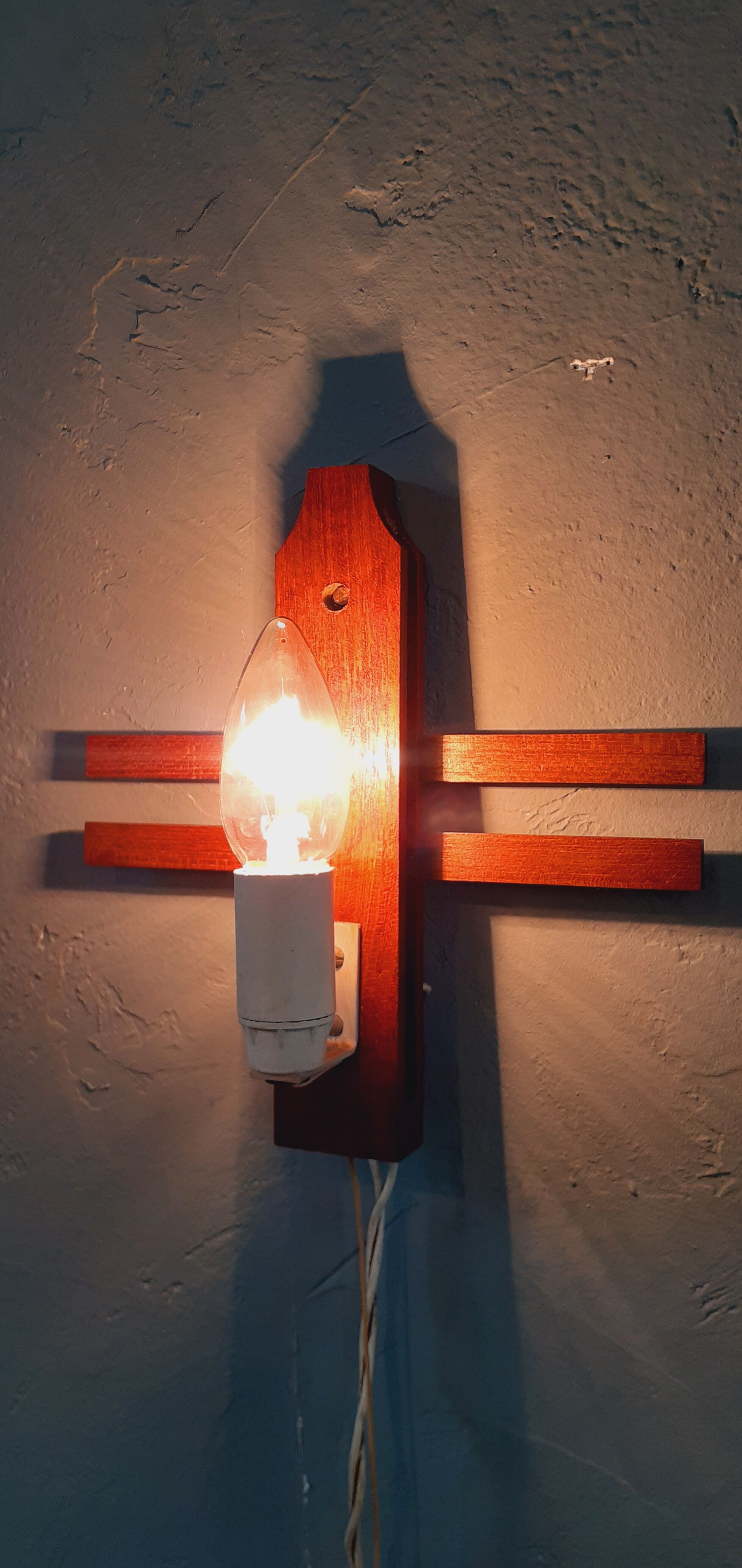 Pair of wall lamps 60s Scandinavian style teak and plexis granite