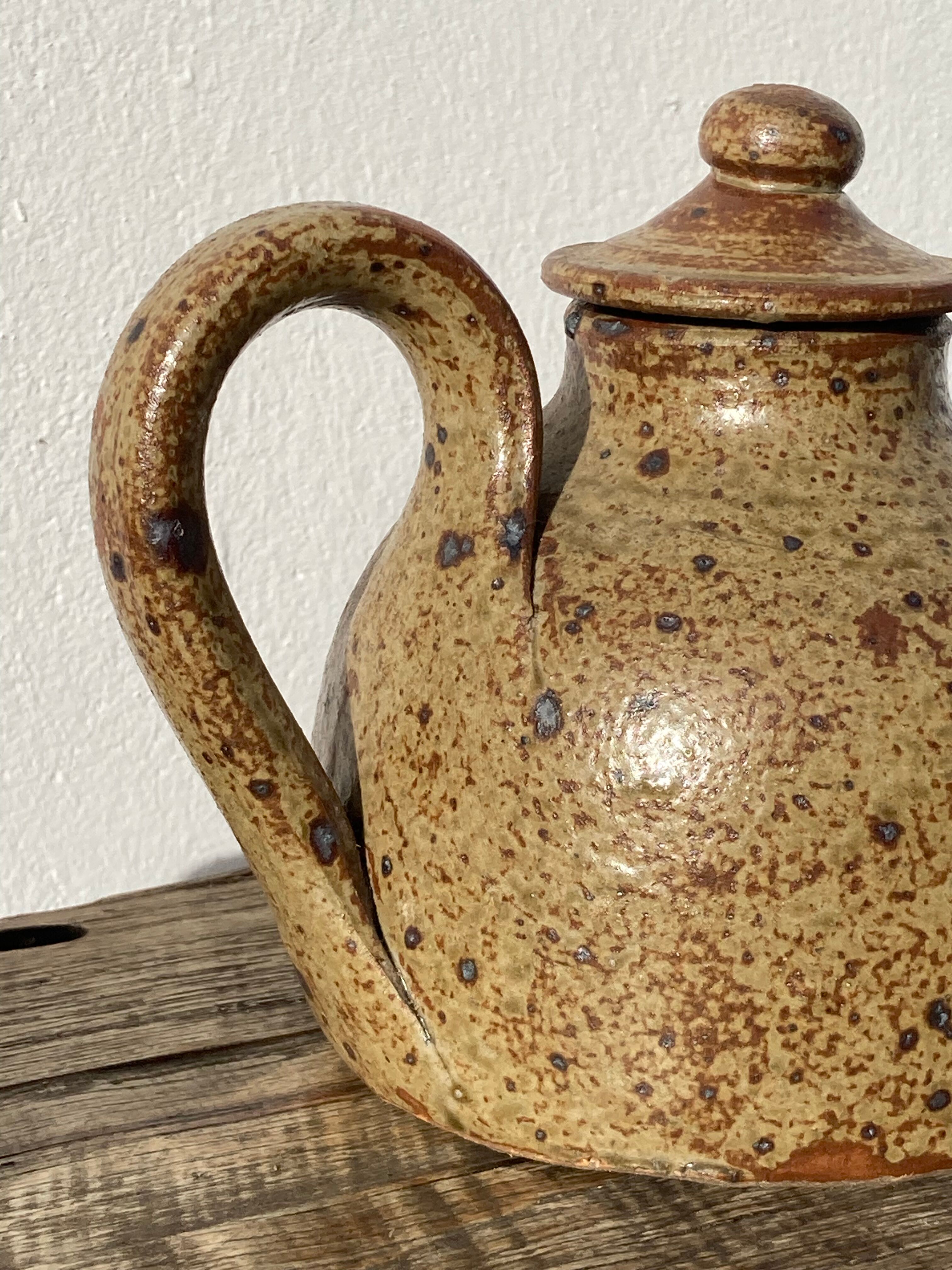 Breton stoneware teapot / vintage glazed ceramic pottery