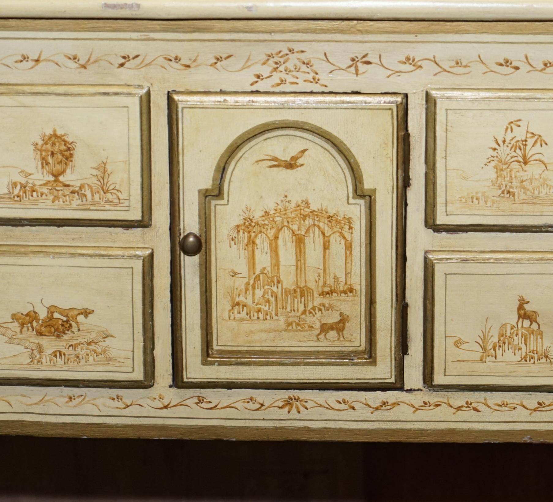 Chinoiserie Buffet with Marble Top in Chippendale Style