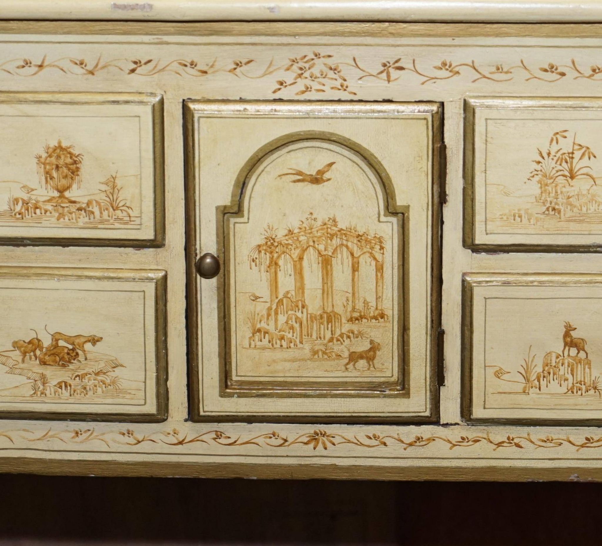Chinoiserie Buffet with Marble Top in Chippendale Style