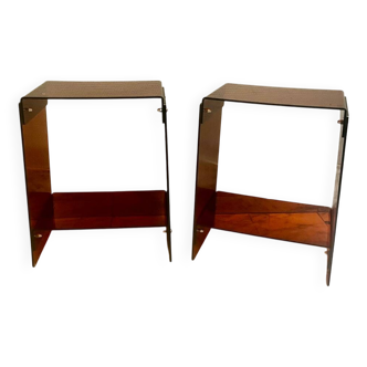 Pair of vintage smoked brown plexiglass side tables