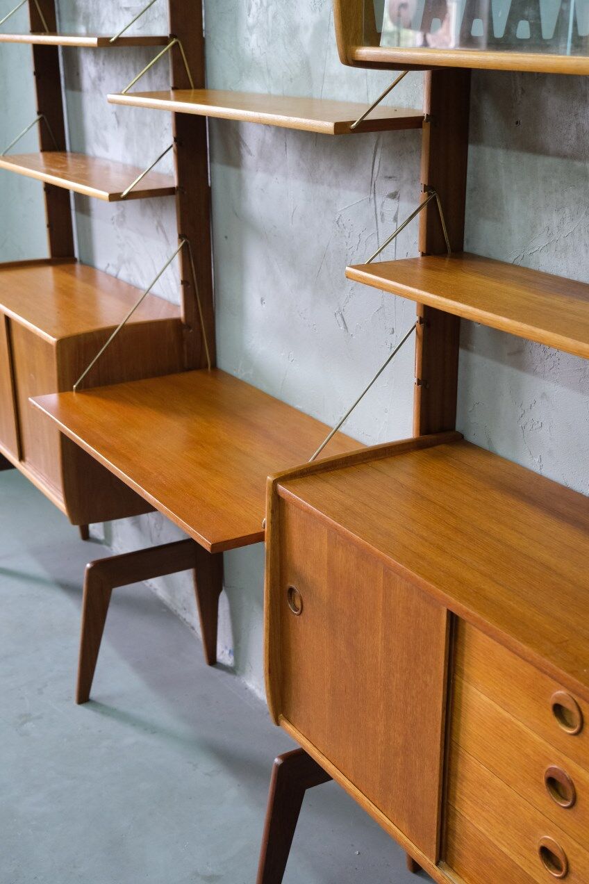 Mid-Century Modular Teak Free-Standing Wall Unit with Desk by John Texmon for Blindheim Mobelfabrik,