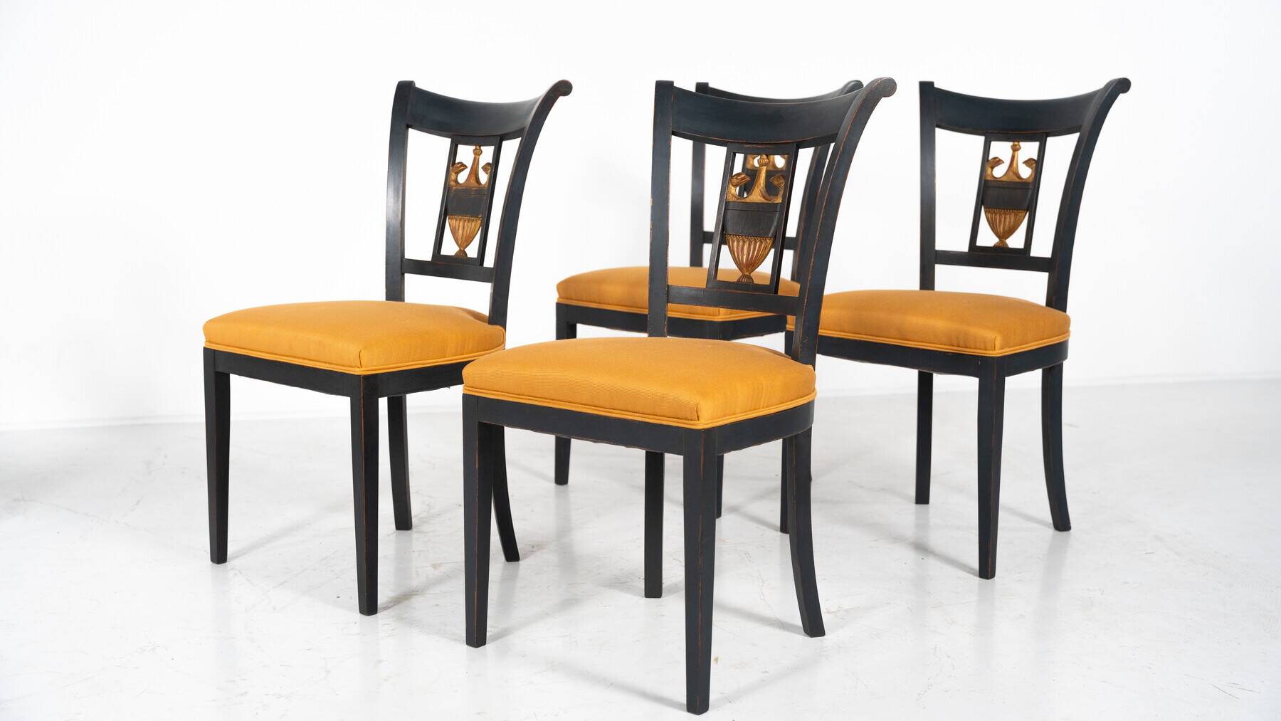 Set of 2 Black and Gold Armchairs and 4 Chairs, Empire style