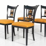 Set of 2 Black and Gold Armchairs and 4 Chairs, Empire style