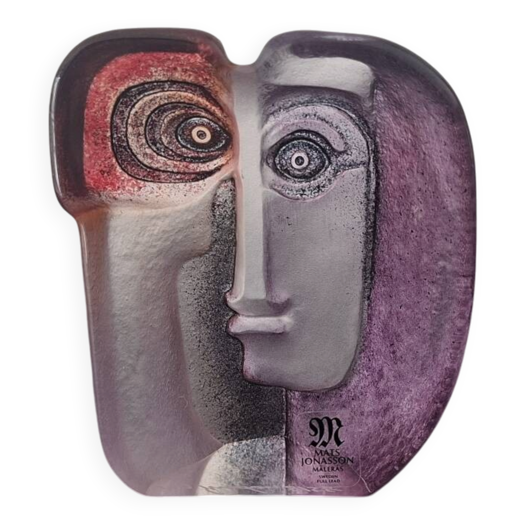 Mats jonasson målerås - glass sculpture / mask "mio" - signed -
