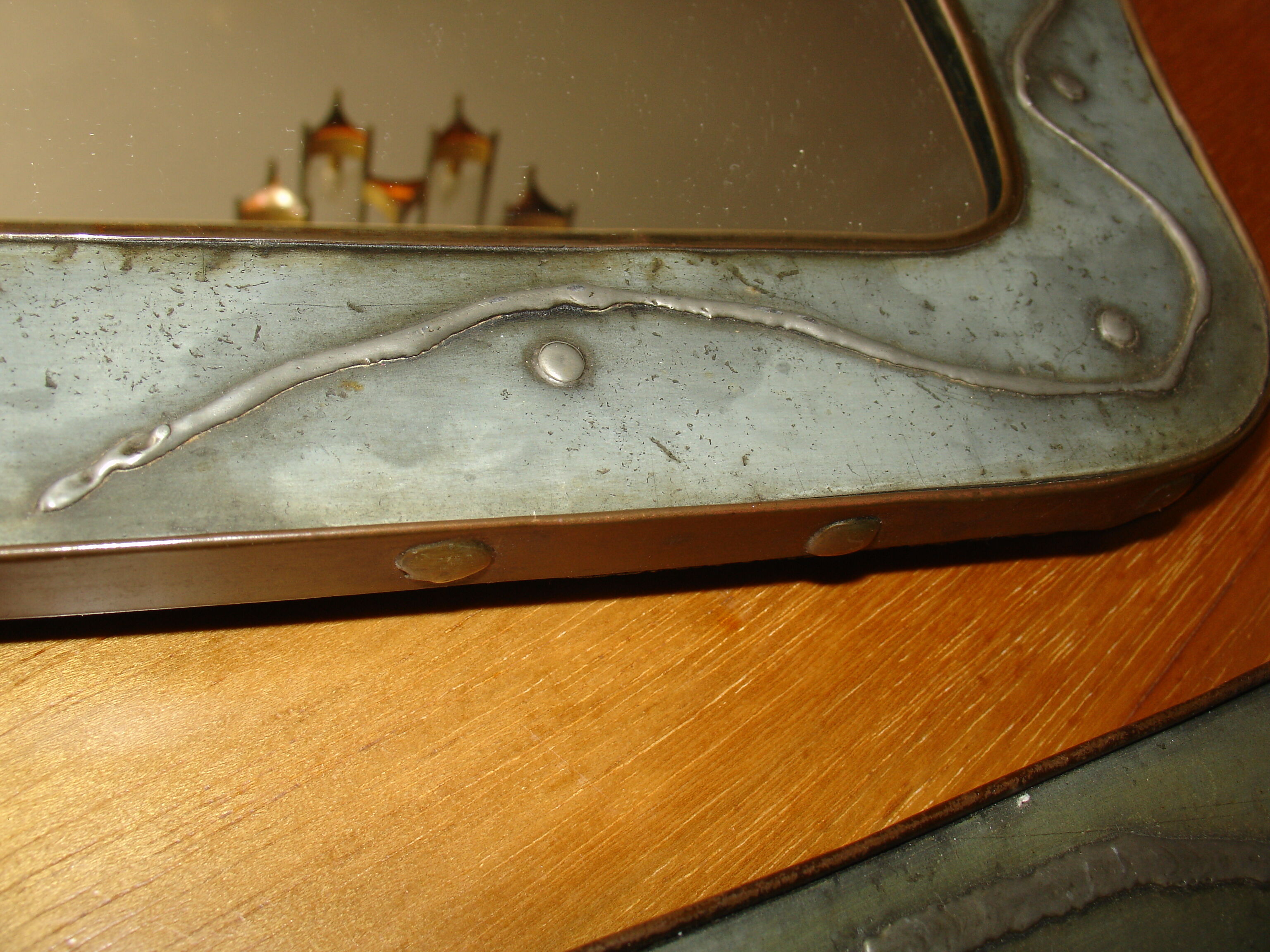 Pair of mirrors around 1950 in Tin and copper 28x35cm