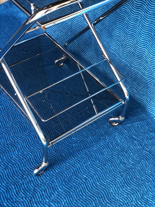 Desserte 1970 pliante a roulettes verre fume