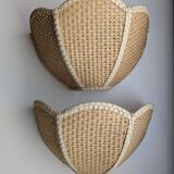 Pair of shell sconces in braided raffia