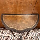 Table d'appoint, console anglaise classique noire avec plateau en cuir