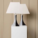 Pair of Handmade Ceramic Lamps in Black and White, 1980s Memphis-Style Italian Retro Bedside Lights