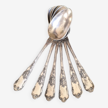 6 silver-plated metal soup spoons, 12g, art nouveau