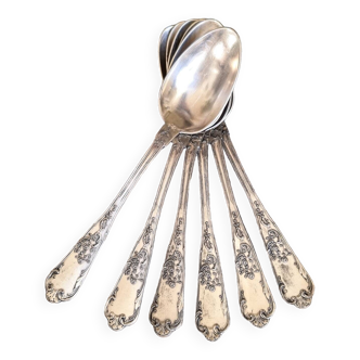 6 silver-plated metal soup spoons, 12g, art nouveau