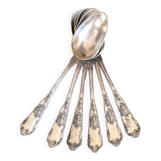 6 cuillères à soupe en métal plaqué argent, 12g, art nouveau