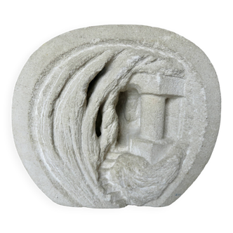 Lampe sculpture en pierre d'Arsène Galisson, signée, 1980