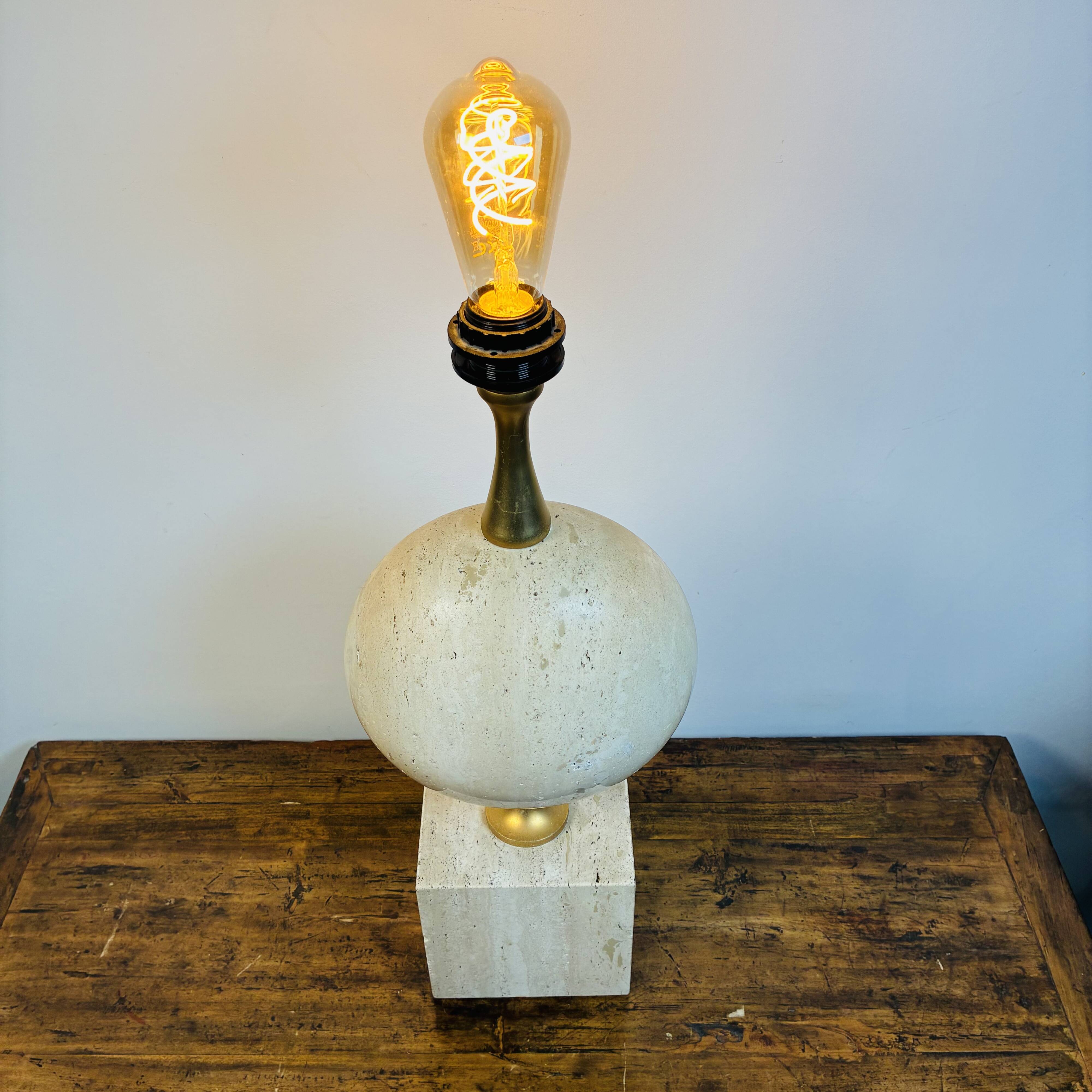 Philippe Barbier Lamp Maison Barbier Travertine and Brass Vintage 1970 - 60