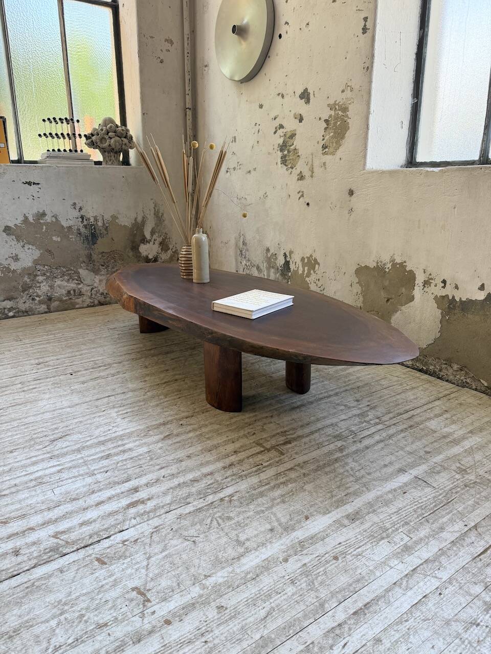 Table basse années 50 plateau bois exotique XXL
