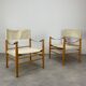 Pair of safari armchairs canvas and leather stretched