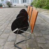 4 stackable and foldable leather chairs, Gaspare Cairoli, Edition Seccose 1980
