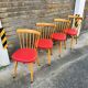 (Lot) 4 Baumann Chairs Compass Legs Vintage Red