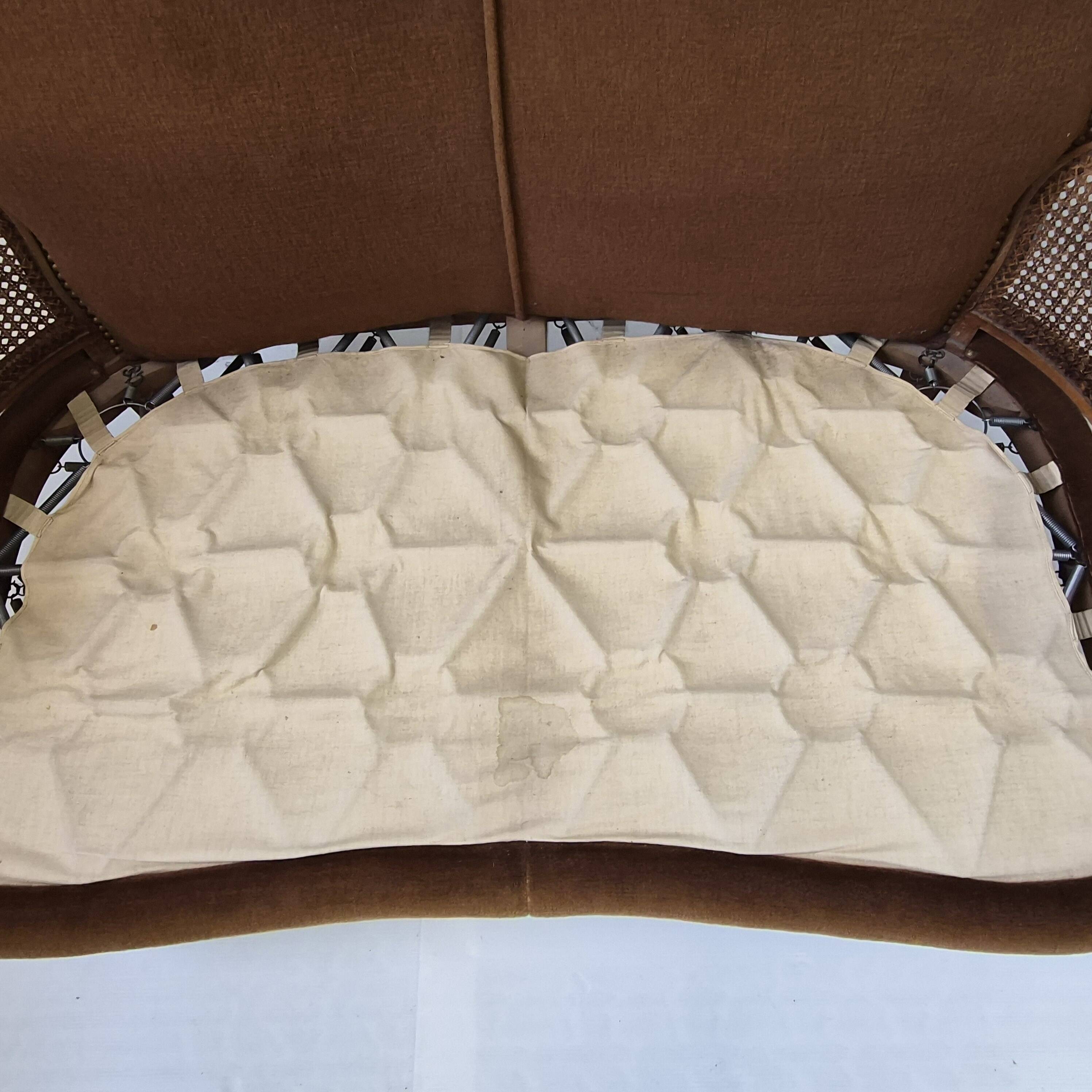 1950s vintage canapé in caning and velvet
