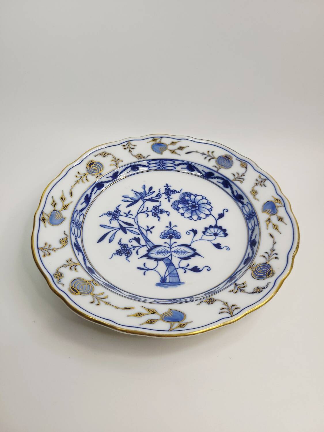 Antique Meissen porcelain plate – blue and gold decoration