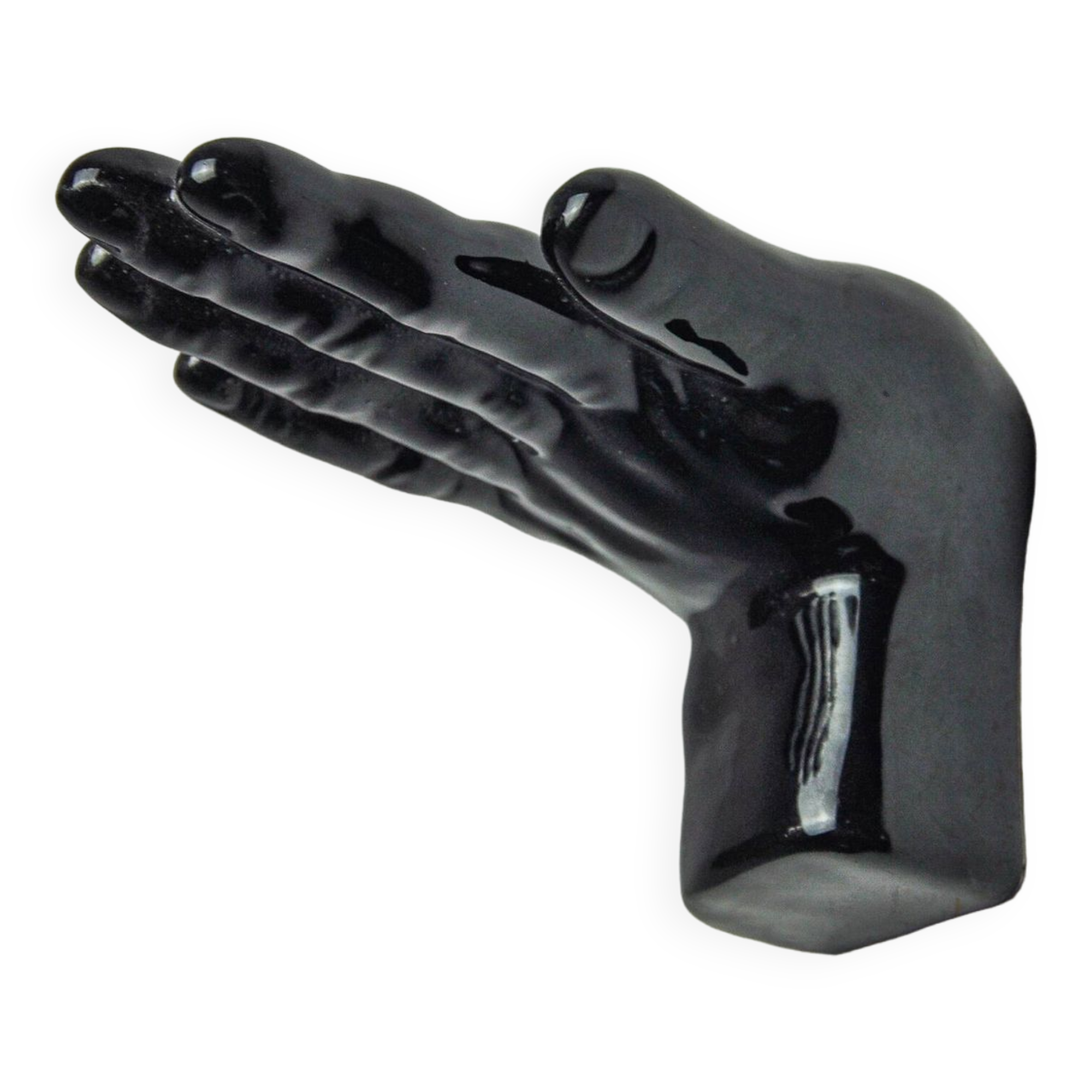 “Main” wall candle holders, black ceramic, France, 1980