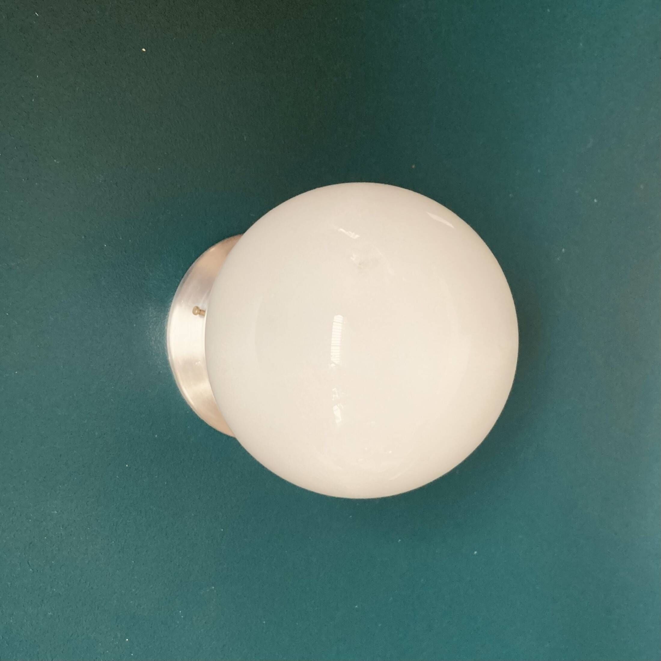 Old globe in opaline vintage wall or ceiling light diameter 20 cm and aluminum base