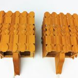 2 vintage scandinavian pine sconces 1960