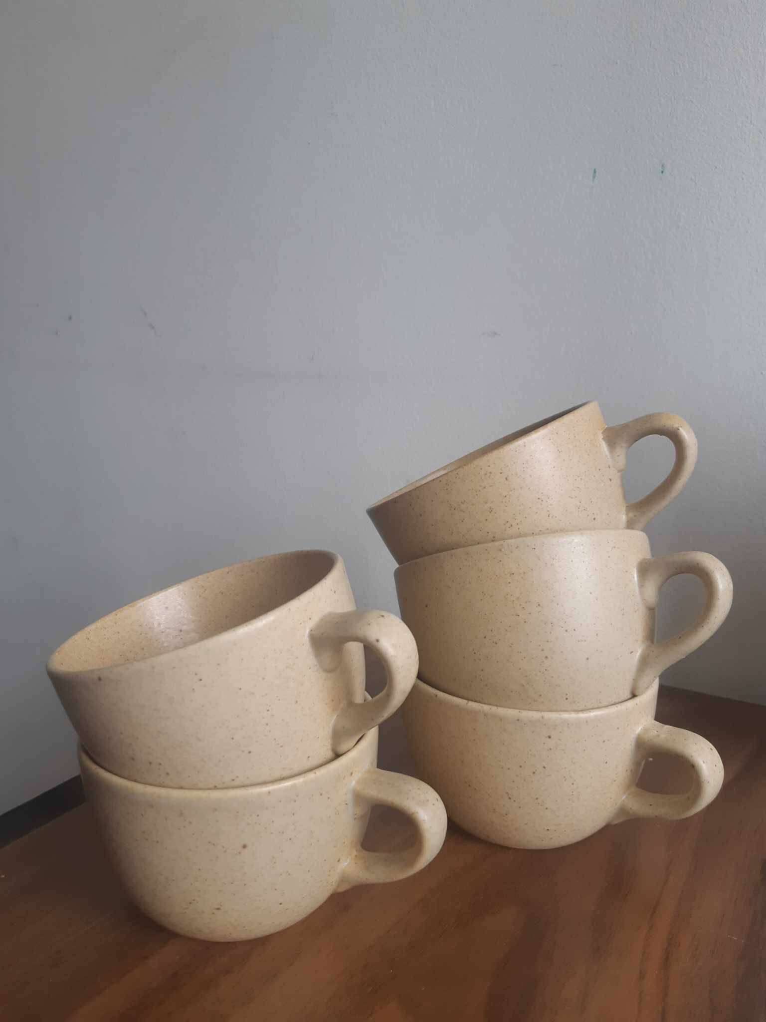 5 pretty vintage stoneware mugs