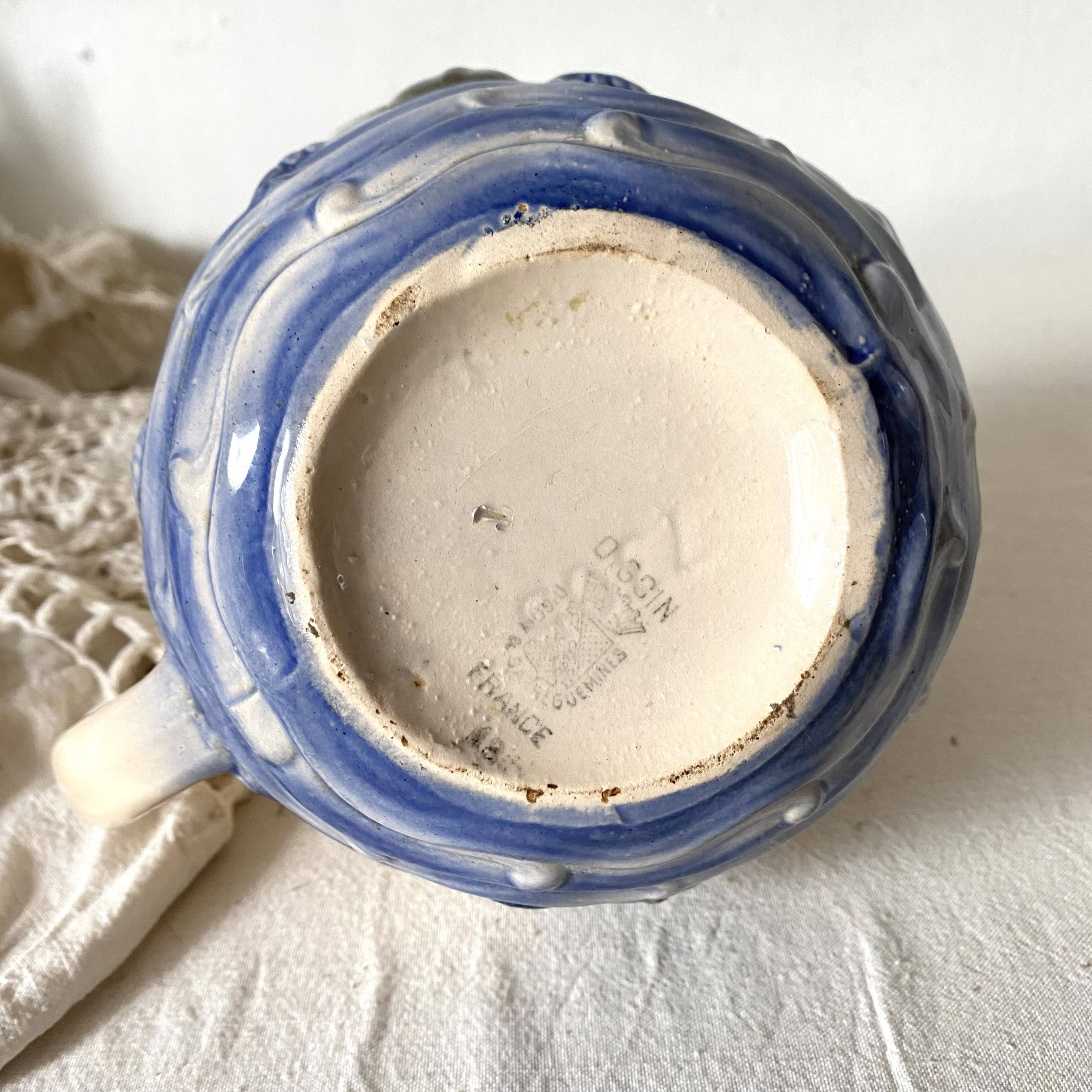 Digoin France barbotine pitcher with marine decor