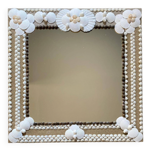 miroir en bois et coquillages