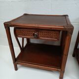 Pair of wooden bedside tables, bamboo and canning