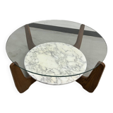 Hugues Poignant coffee table in marble and glass