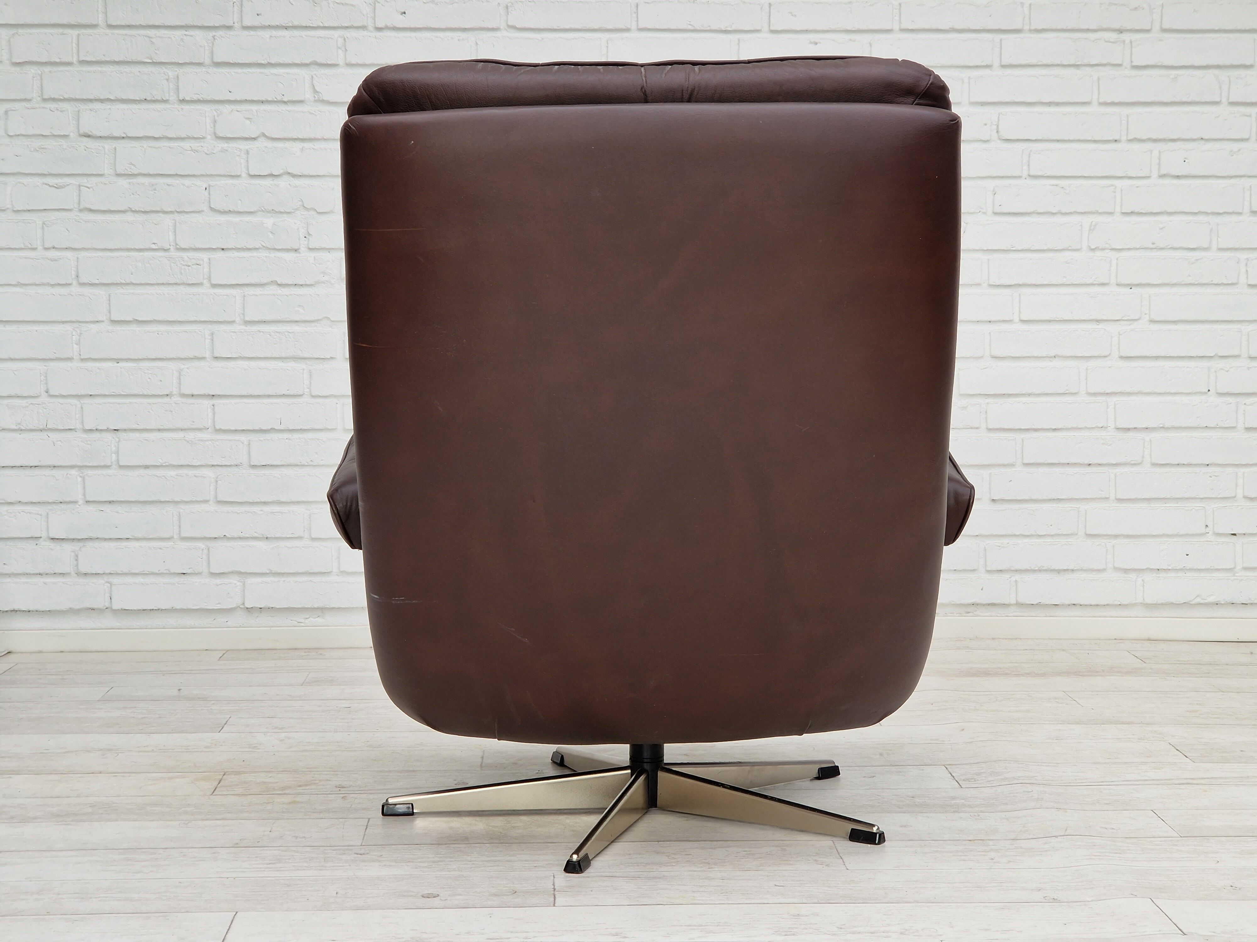 Vintage danish swivel leather armchair 1970s