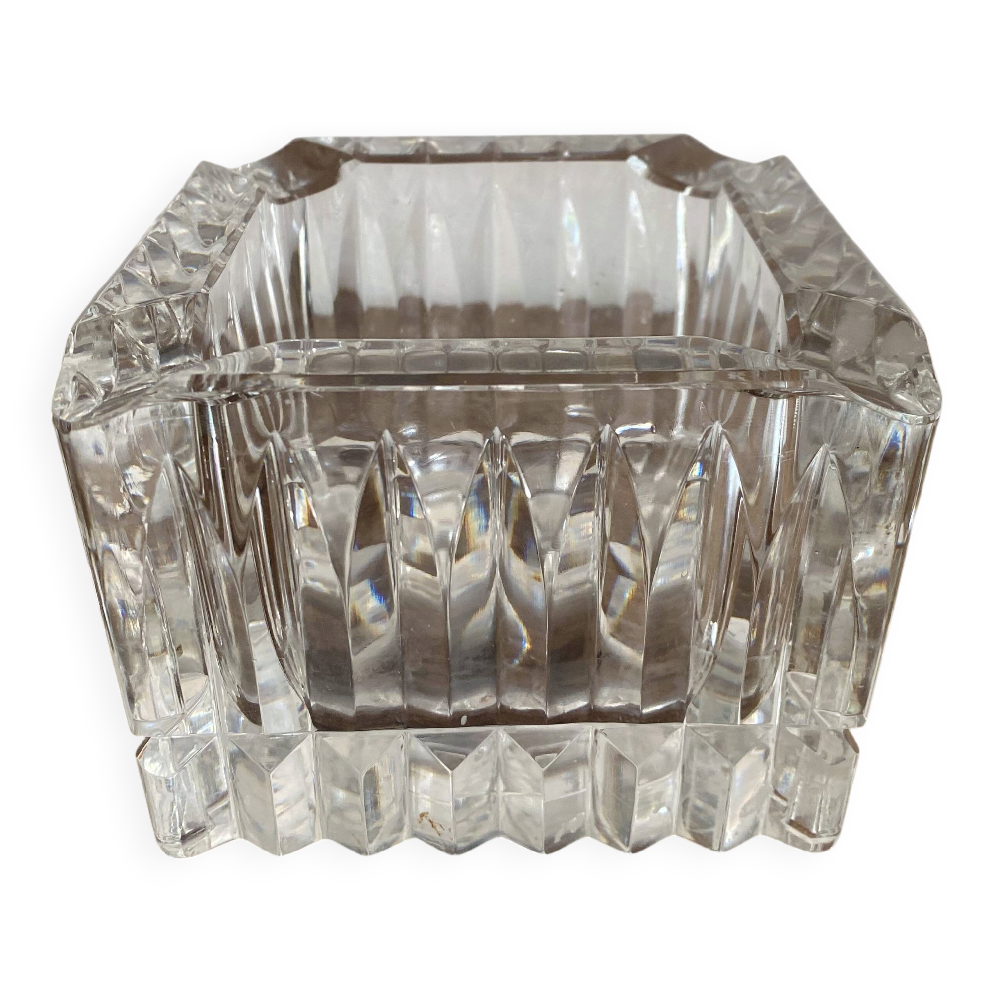 Square thick crystal ashtray from the 70s-80s.