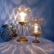 Duo desk lamps, vintage inspiration, bronze and ocher tulip glass