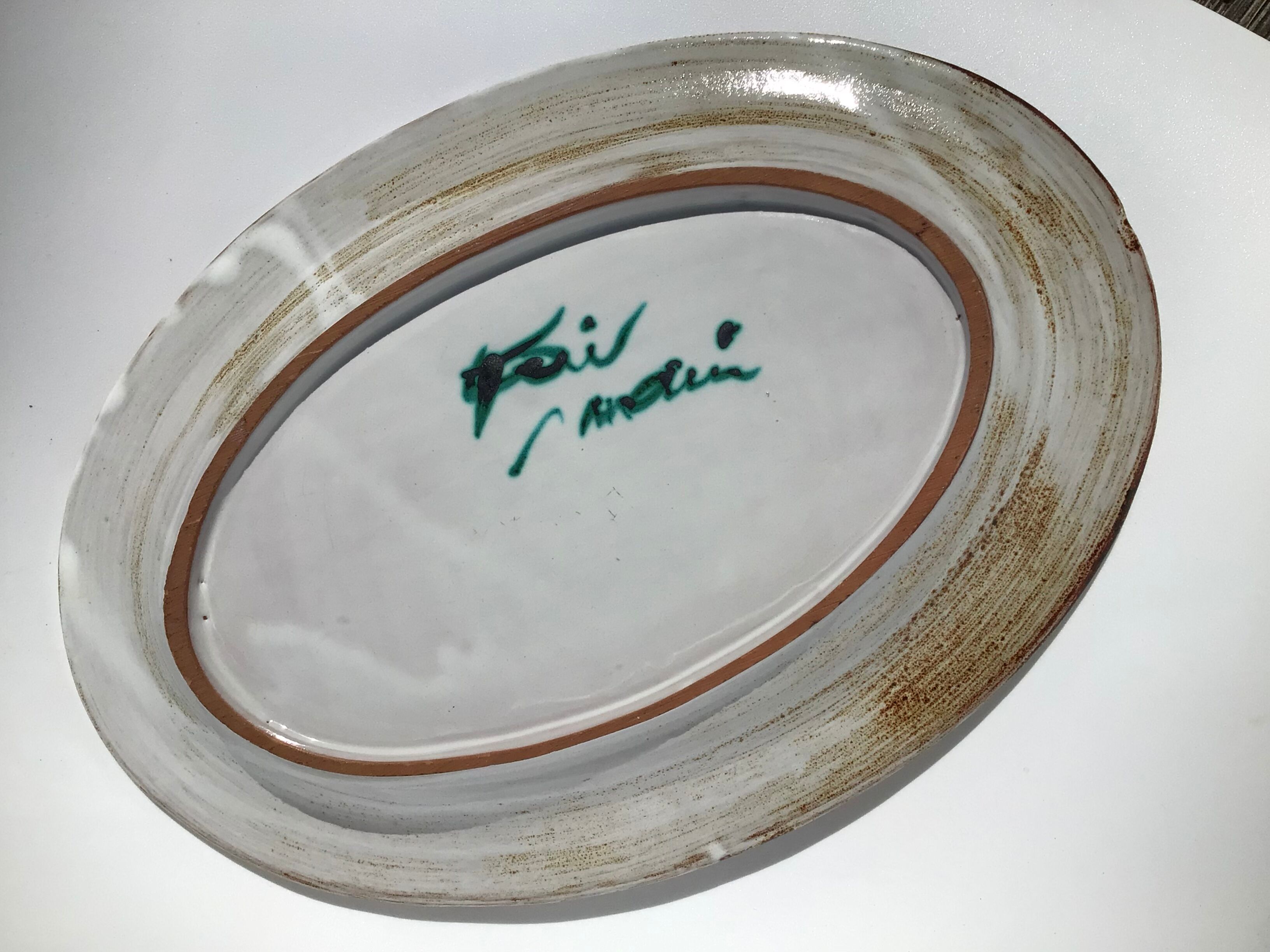 Oval dish Vallauris handmade thistles