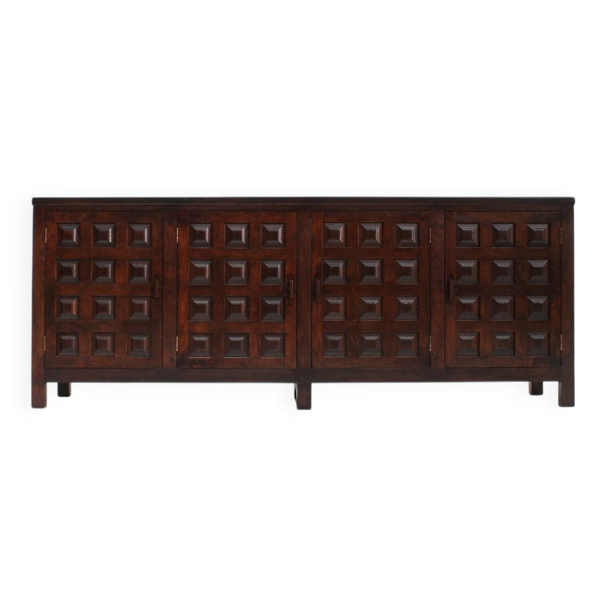 Vintage brutalist sideboard carved solid wood Spain 1960s