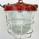 Red industrial cast iron cage pendant light, 1960s