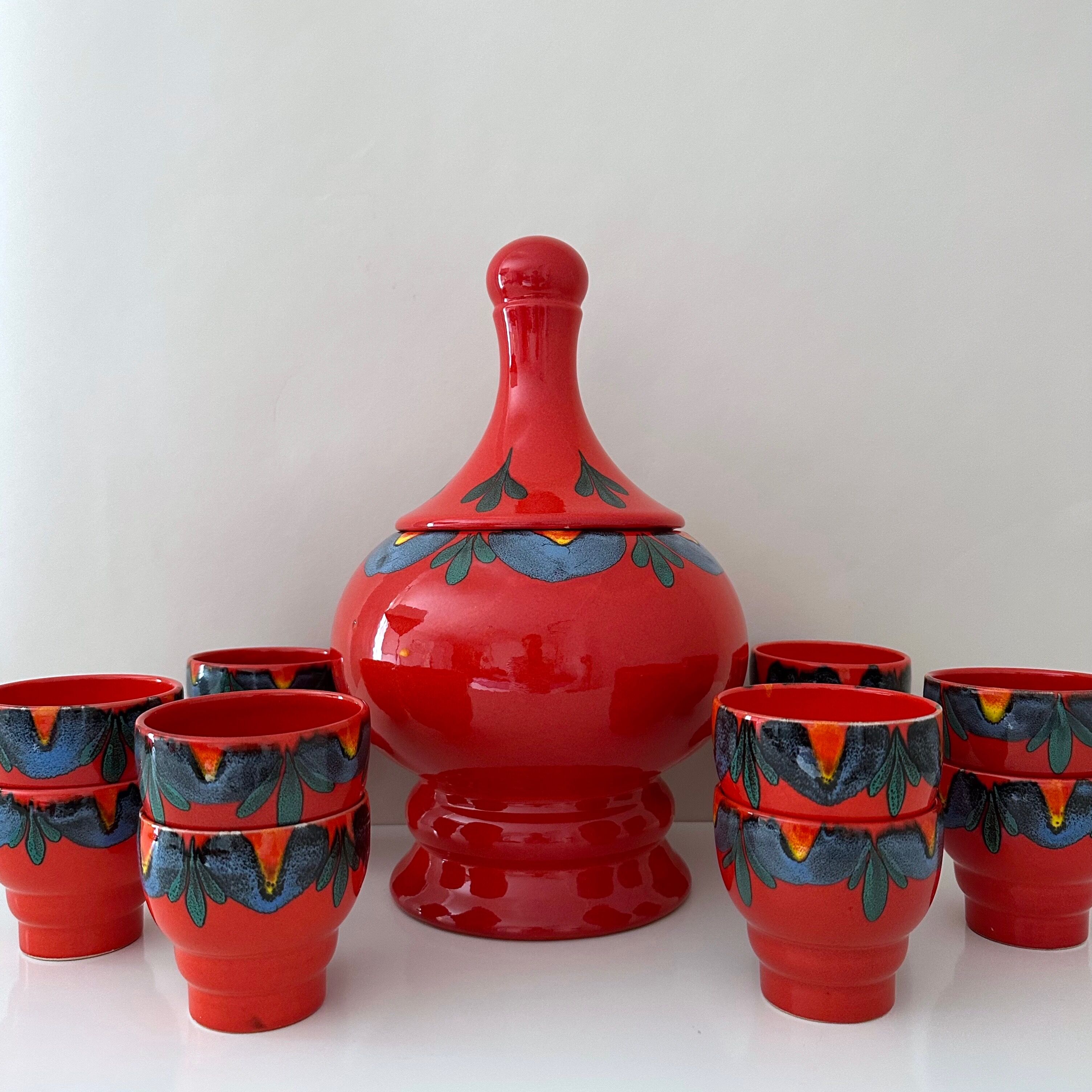 Punch bowl set with 12 cups, Wächtersbach Keramik Germany