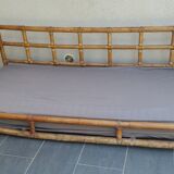 Large vintage rattan sofa bed