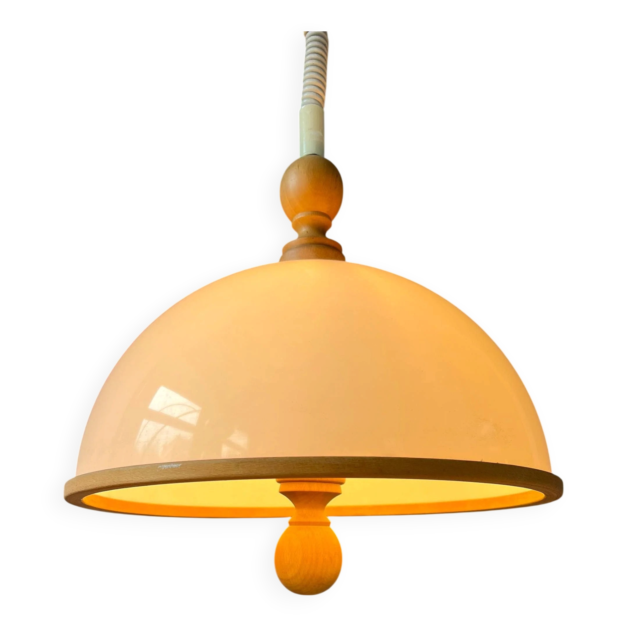 Suspension Steinhauer blanche en plexiglas avec éléments en bois