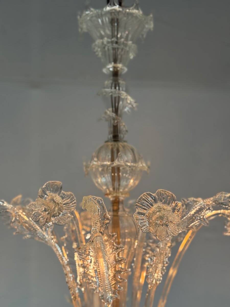 Venetian Chandelier in Colorless Murano Glass with 6 Lights, Circa 1930