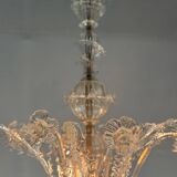 Venetian Chandelier in Colorless Murano Glass with 6 Lights, Circa 1930
