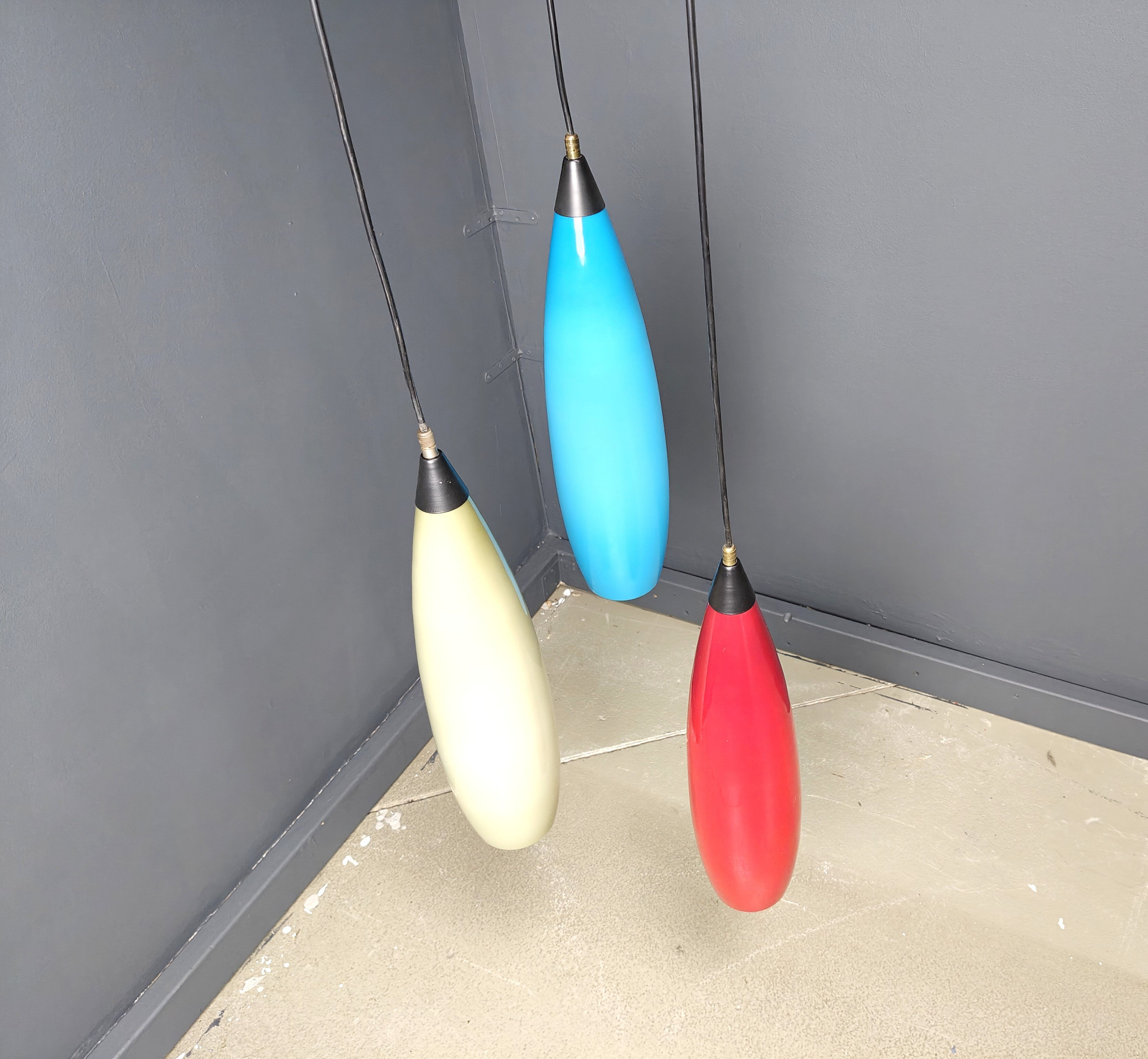 Vintage 3 glass pendant lights by Vistosi, 1970s