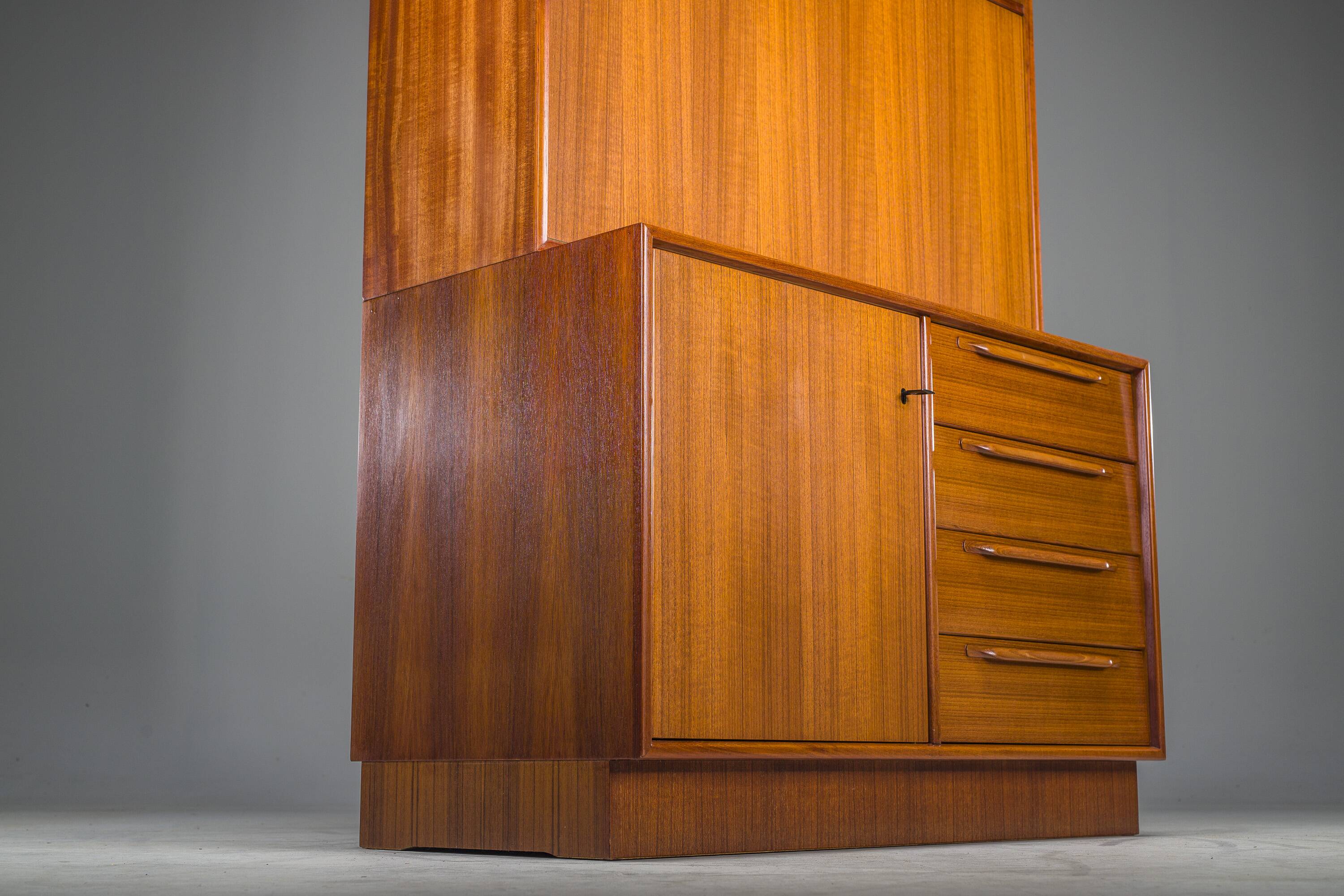Large Vintage Bookcase with Bar in Teak by Heinrich Riestenpatt, 1960s