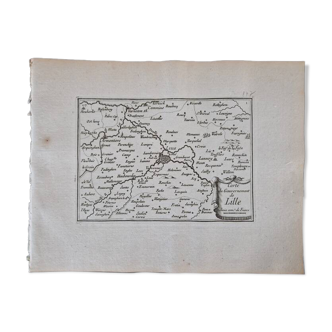 17th century copper engraving "Map of the government of Lille" By Pontault de Beaulieu