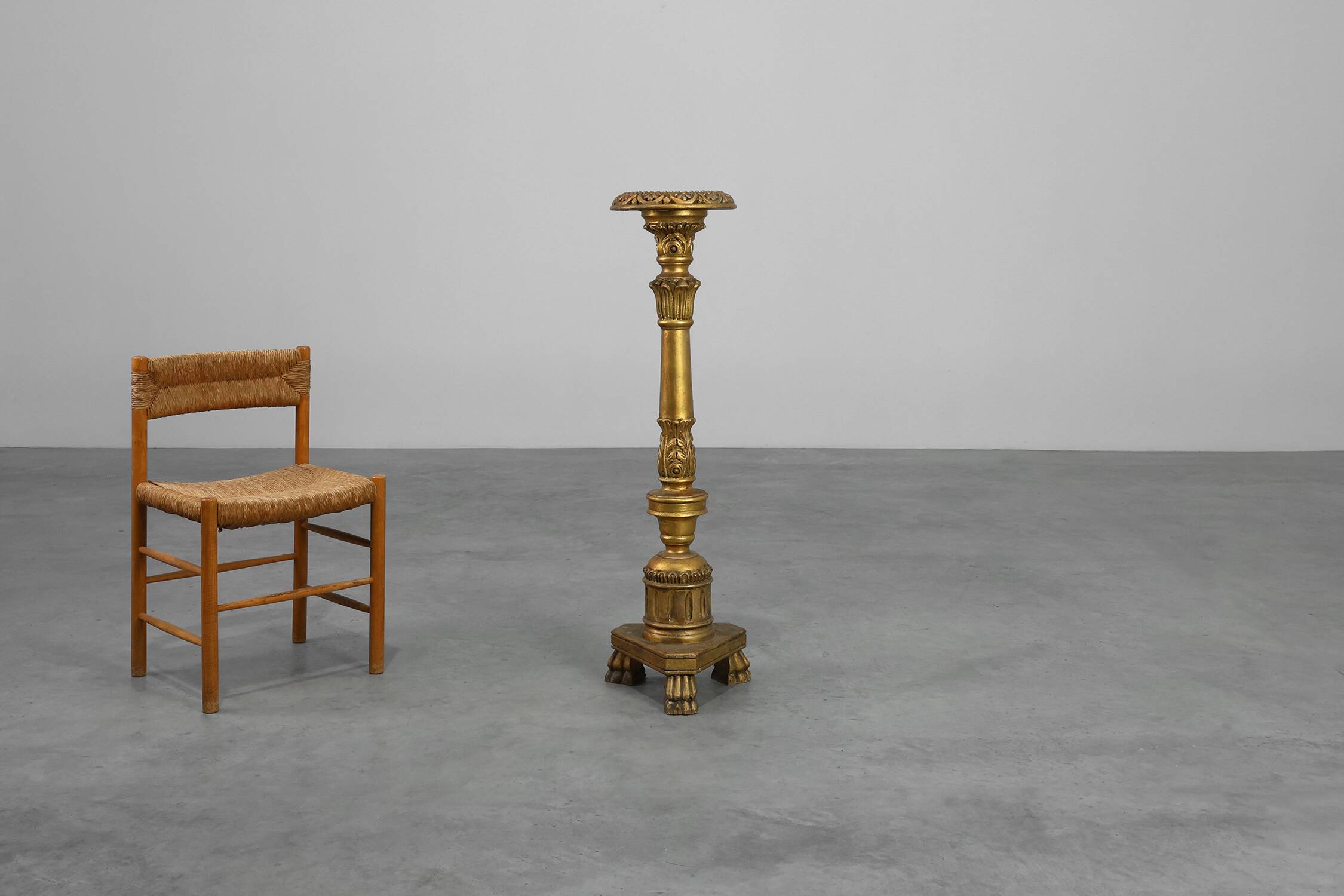 Pair of Gilt Wooden Pedestals with Plaster Decoration, France 19th Century