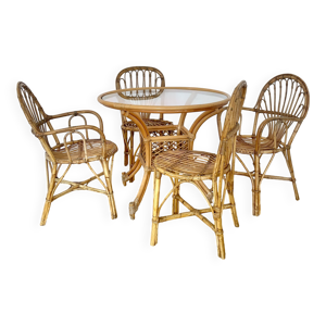 Ensemble table et chaises - rotin